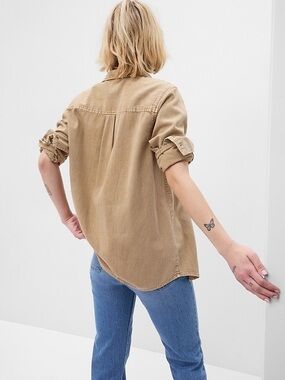 GAP Denim Boyfriend Shirt In New Sand Beige Size Small